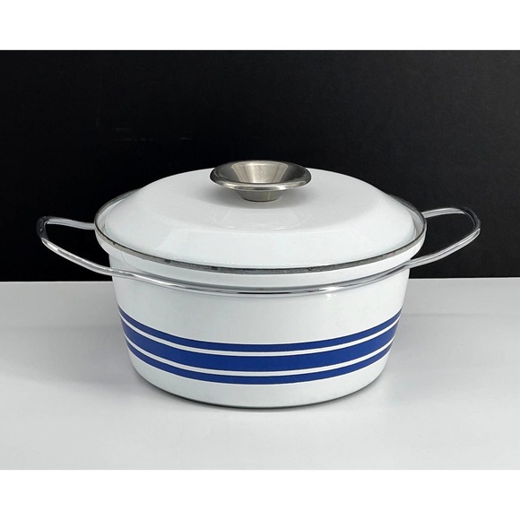 Cathrineholm Made In Norway White and Blue Stripe Medium Dutch Oven - Picture 1 of 10
